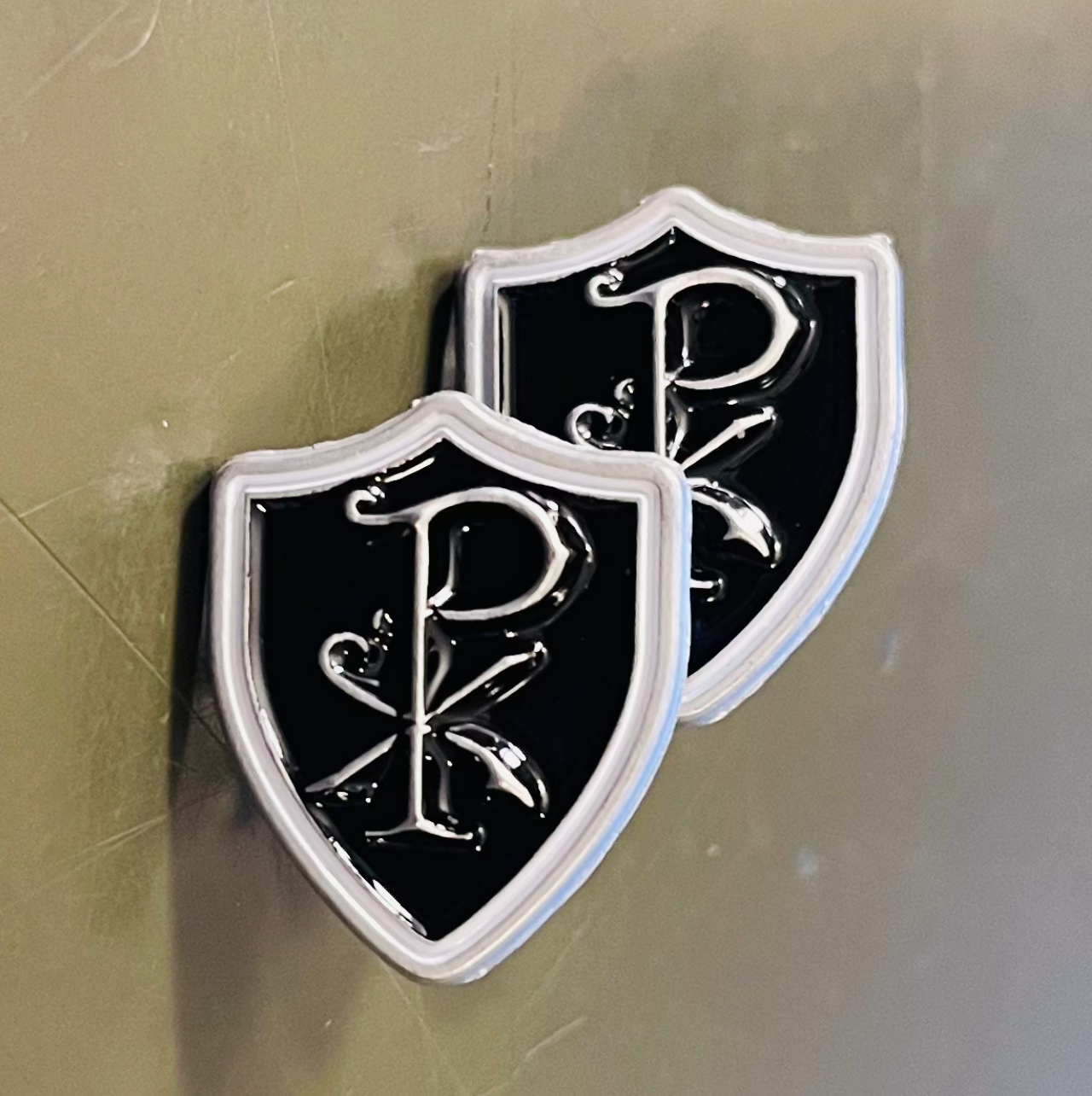 Shield of Faith Chi Rho Patch & Lapel Pins – Ride Fast Pray Hard