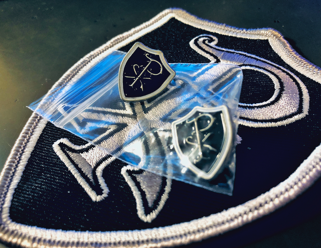 Shield of Faith Chi Rho Patch & Lapel Pins – Ride Fast Pray Hard